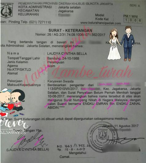 Beredar Surat Numpang Nikah Laudya Cynthia Bella Di