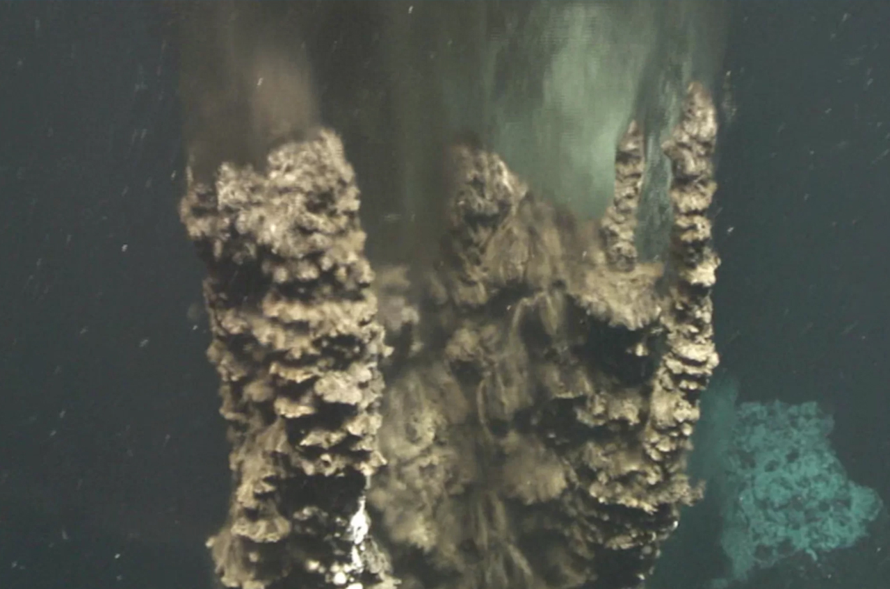 Черные курильщики океана. Гидротермальные источники черные курильщики. Глубоководные гидротермальные источники. Черные курильщики Марианская впадина. Чёрные курильщики на дне океанов.