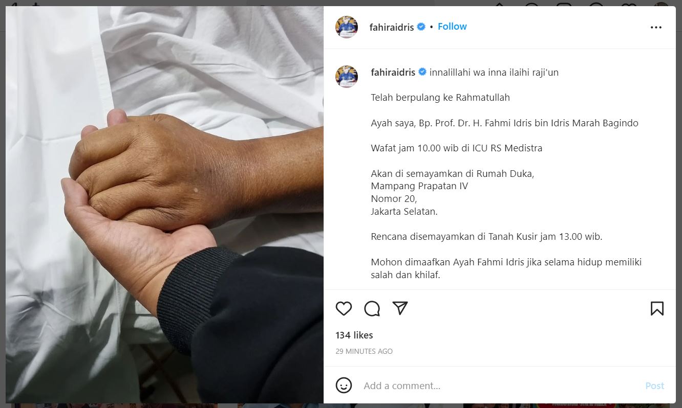 Innalillaahi Fahmi Idris Mantan Menteri Dan Politisi Golkar Meninggal Dunia 5696