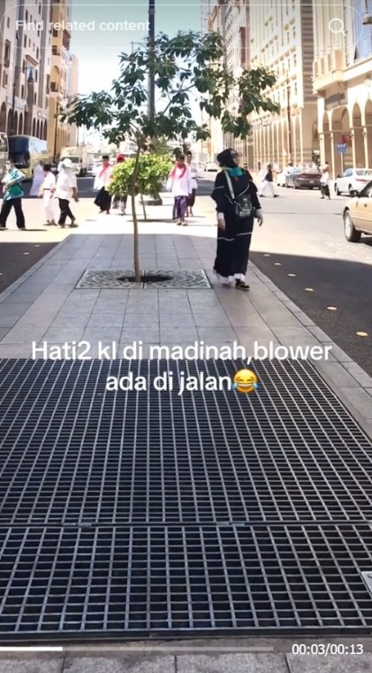 Relaxing in Madinah, Immediately Panicking When Skirt is Blown by Wind Unaware of Blowers on the Streets