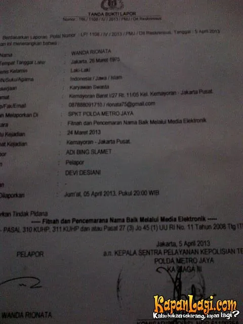 Adi Bing Slamet dilaporkan ke polisi