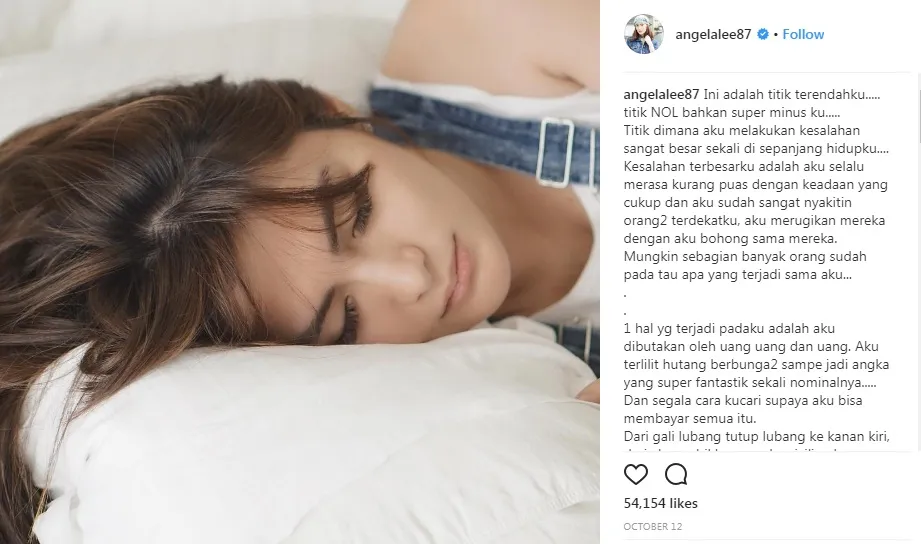 Angela Lee sudah punya banyak hutang sejak lama ©instagram/angelalee87
