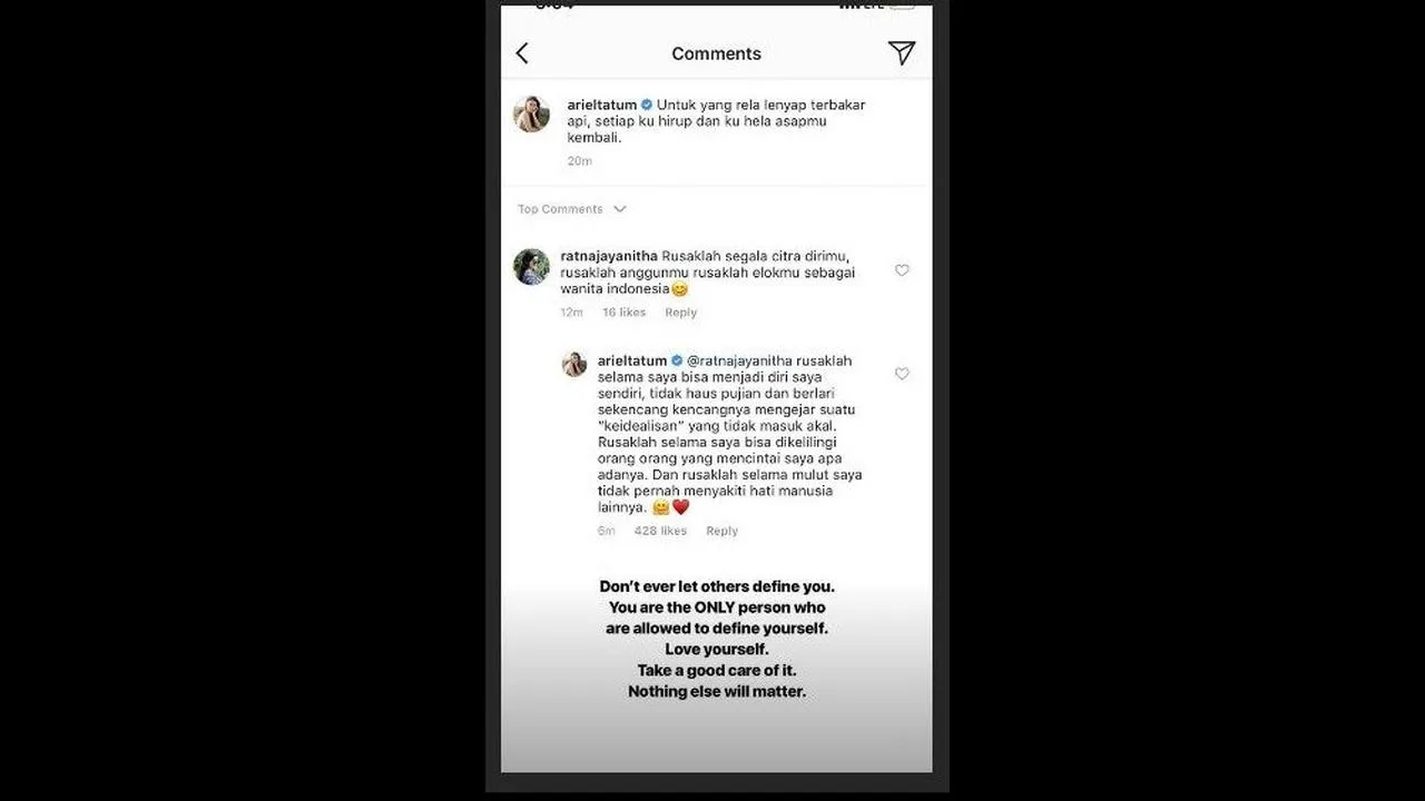 Jawaban Ariel Tatum kepada netizen © instagram.com/arieltatum