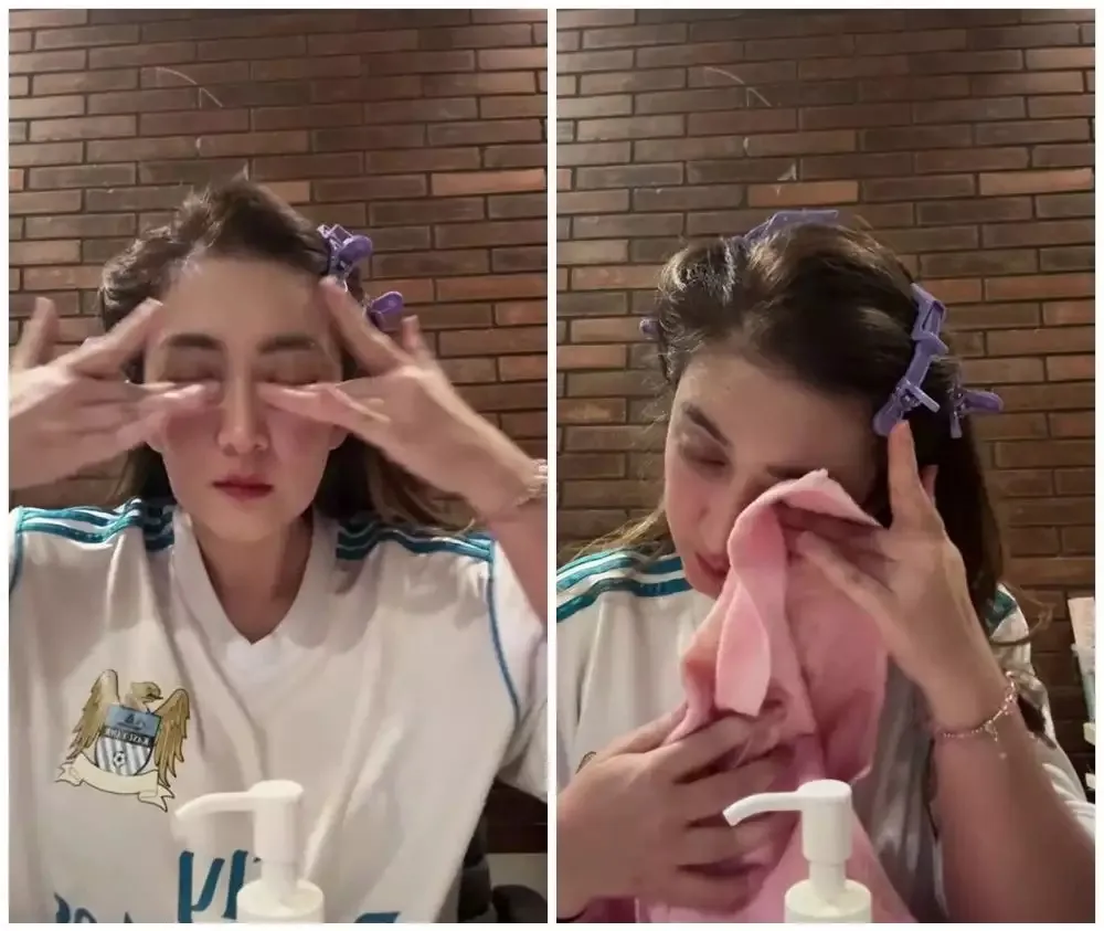 Membersihkan wajah dengan cleansing oil (foto: TikTok/@nafaurbach80)