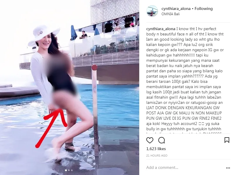 Ajakan taruhan Alona tentang pantatnya. (instagram.com/cynthiaraalona)