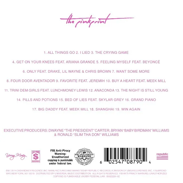 Track list The Pinkprint @instagram.com/nickiminaj