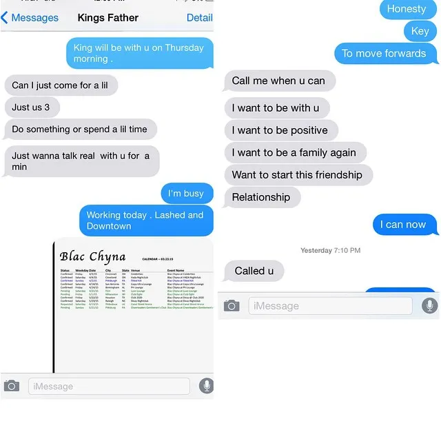Screen grab pesan Tyga dan Blac Chyna © Instagram/Blac Chyna