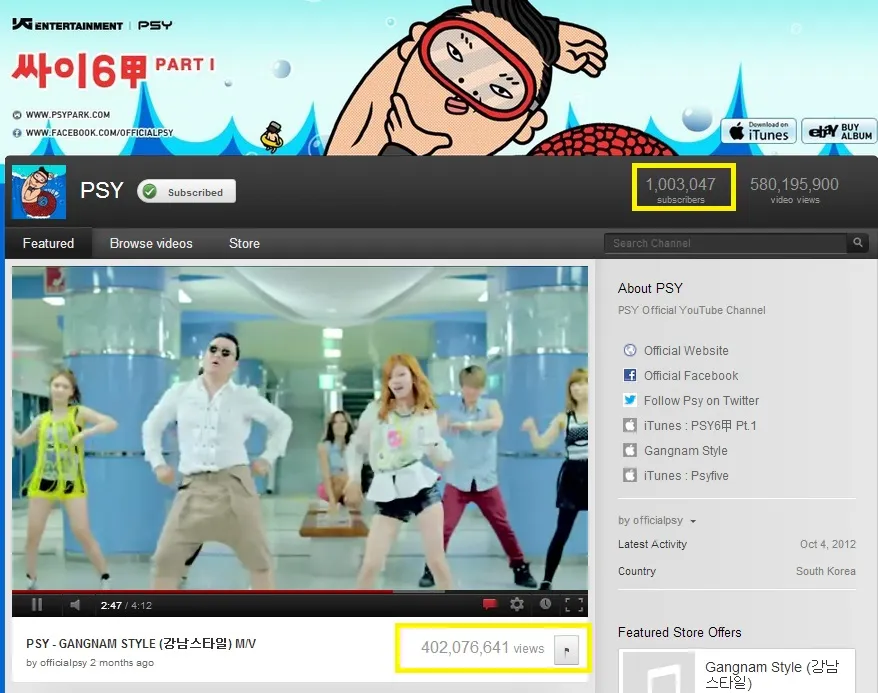 PSY Youtube channel