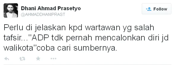 Kicauan Ahmad Dhani dalam akun Twitternya @ twitter/Ahmad Dhani
