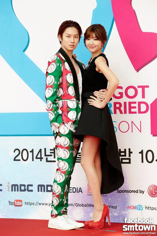 Heechul dan Puff Kuo saat prescon We Got Married @SMTOWN Facebook