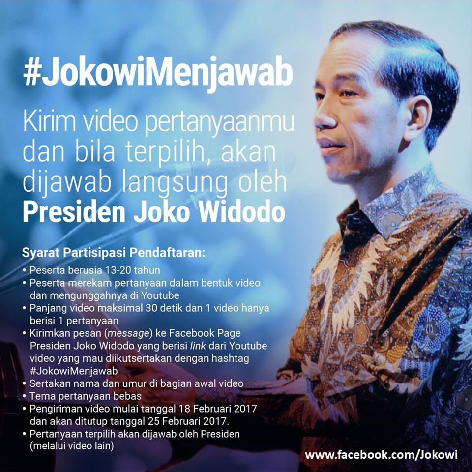 Kalian bertanya, Jokowi menjawab. Ikuti event yang bakal menjawab semua kekepoan-mu pada Pak Presiden Republik Indonesia © facebook.com/Jokowi