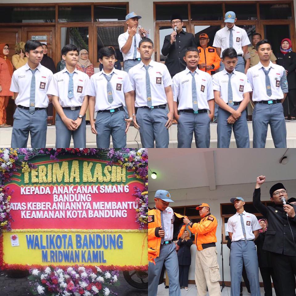 Siswa SMAN 6 Bandung yang mendapatkan penghargaan dari Ridwan Kamil karena bersikap heroik menangkap pelaku teror bom panci © Facebook.com/Ridwan Kamil