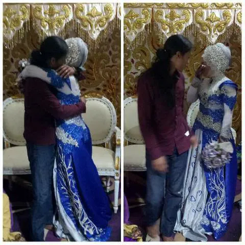 Sepasang mantan kekasih ini berpelukan di atas Pelaminan karena gagal bersanding bersama © Facebook.com/Aneverwin