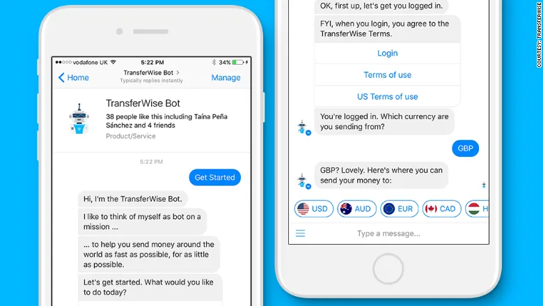Menggunakan fitur chat yang terintegrasi Facebook, TransferWise mempermudah transfer dana antarnegara © cnn