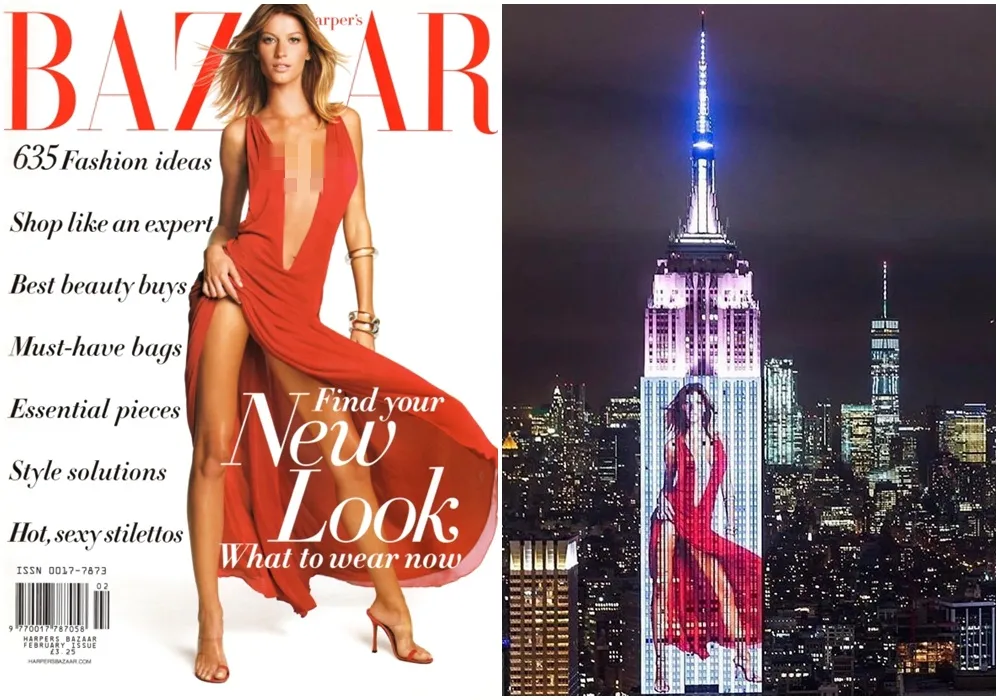 Foto cover Gisele Bunchen di tahun 2002 juga nampang di Empire State © Harper's Bazaar