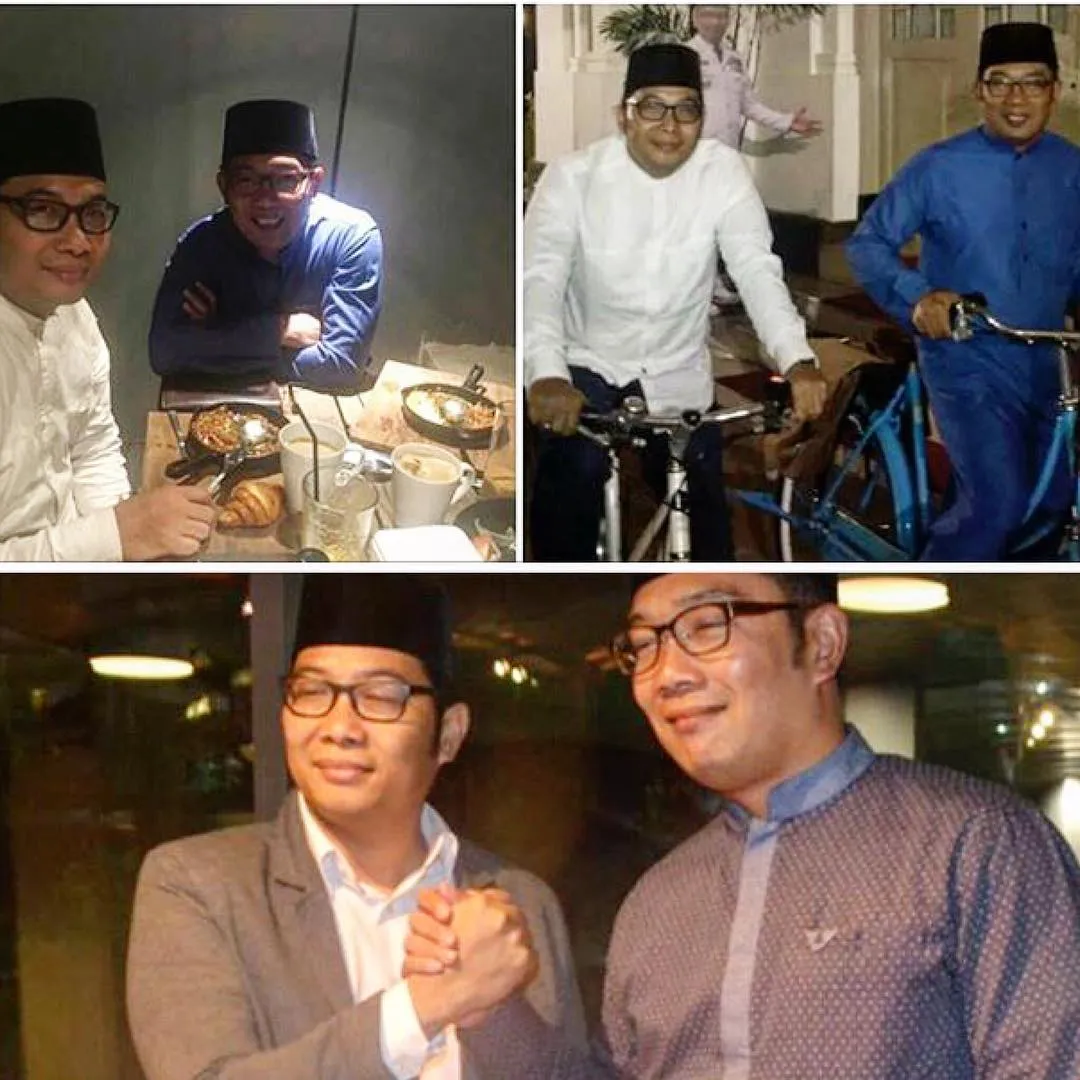 Ridwan Kamil dan sang 'kembaran' Malik berpose bersama usai buka dan tarawih, hayo bisa bedakan tidak? © instagram.com/ridwankamil