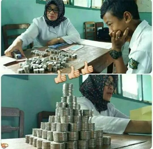 Duta, remaja yang mendaftar sekolah dengan sejumlah uang receh hasil tabungan sejak kelas 6 SD © Facebook.com/Yuni Rusmini