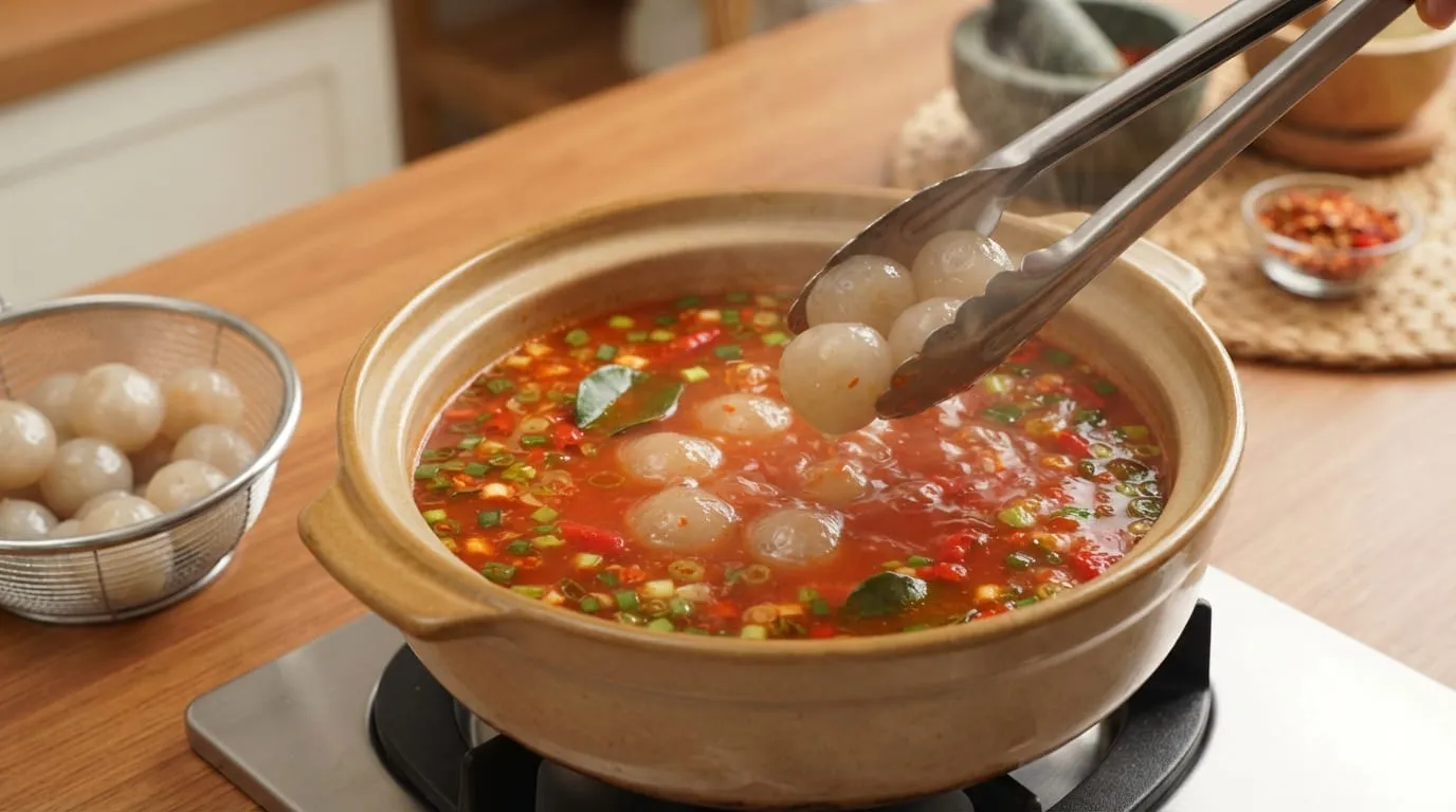 Tips agar cilok kuah tomat pedas hasilnya maksimal. Foto: AI Generated