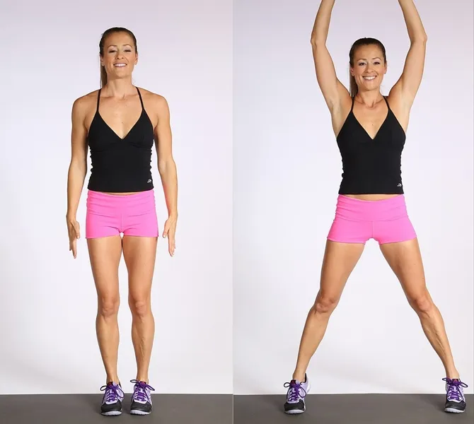 Cara melatih kekuatan kaki bisa dengan melakukan jumping jack. (Credit: Pop Sugar)