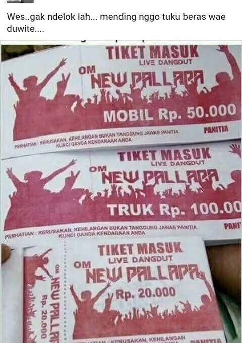 Harga karcis parkir di konser dangdut yang dinilai kurang manusiawi oleh netizen © Facebook.com/Es En Dhi