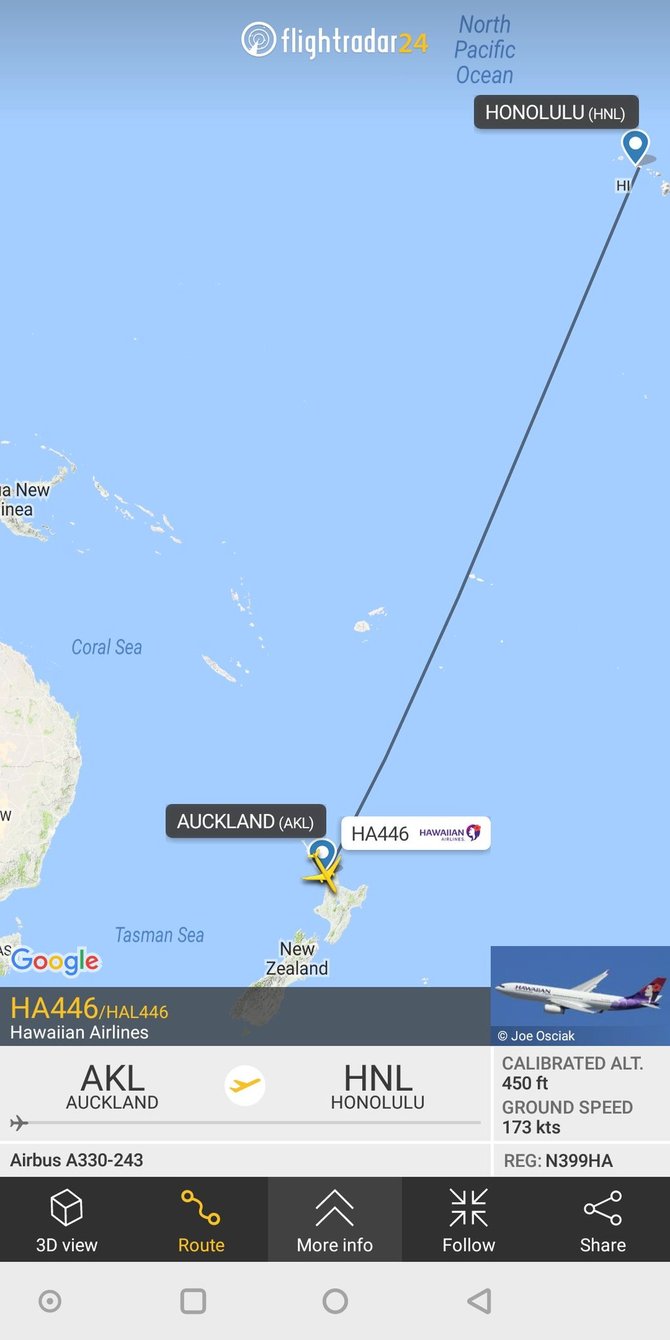 Rute Yang diambil Hawaiian Airlines © Flightradar