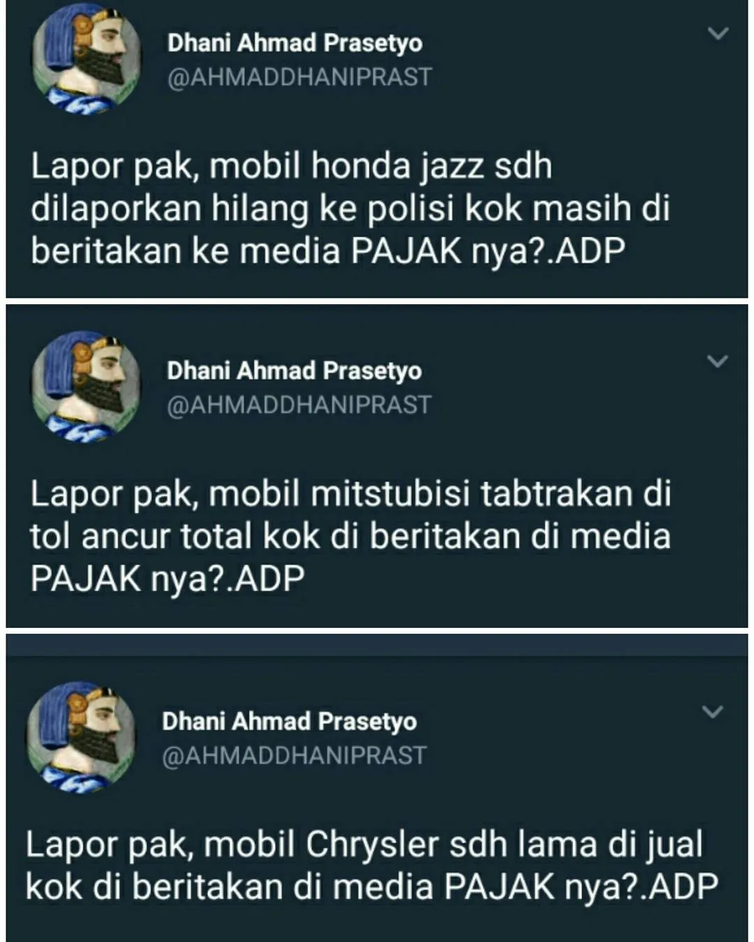 Dhani memilih lapor mengenai keadaan mobilnya melalui sosial media. 姆nstagram.com/ahmaddhaniprast
