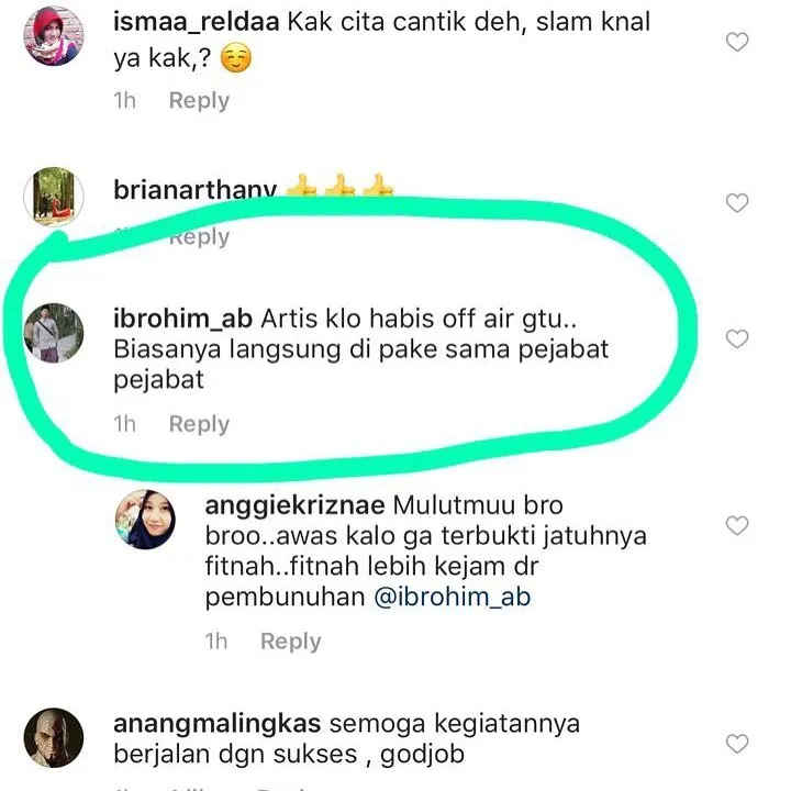 Komentar hater yang membuat Cita marah © Instagram.com/cita_citata