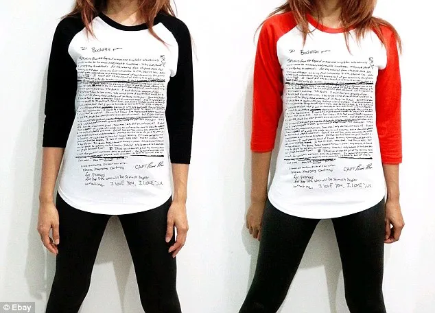 Kaos yang berisikan surat bunuh diri Kurt Cobain © eBay