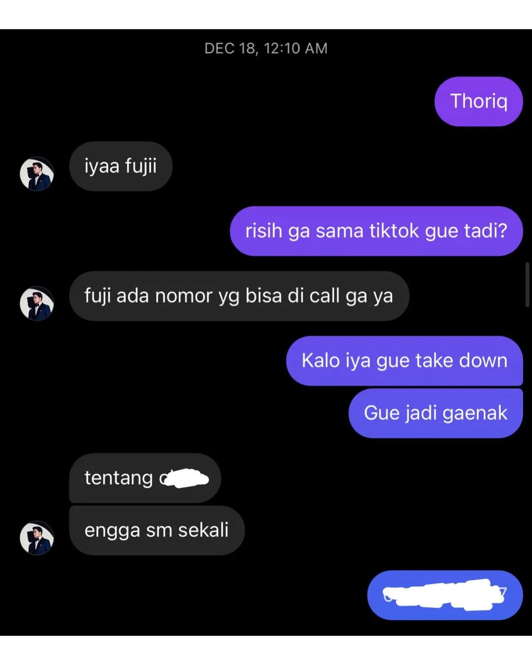 Chat Fuji dan Thariq Halilintar (Credit: Instagram/fuji_an)