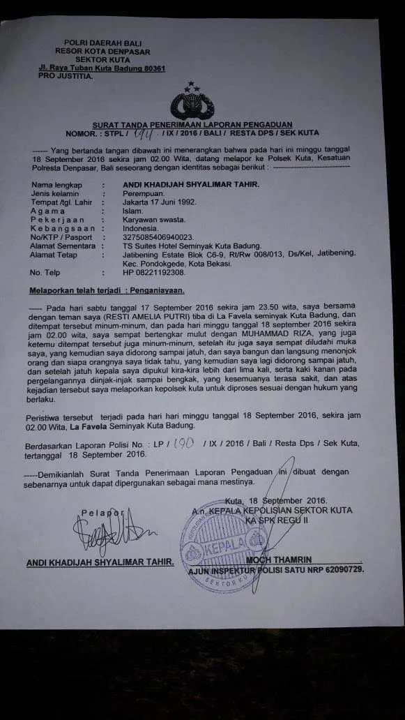 Laporan terhadap aktor Reza Shahab. ©istimewa