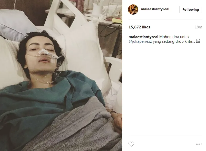 Maia Estianty sempat memposting foto Jupe dalam keadaan kritis, namun foto itu kini telah dihapus. ©instagram.com/maiaestiantyreal