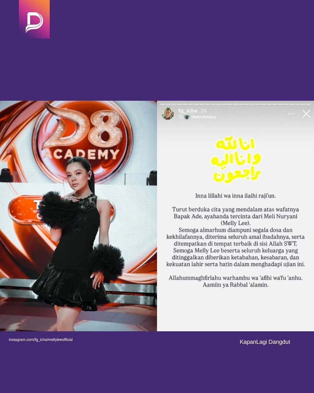 Ungkapan duka dari sang manajer (credit: instagram.com/fg_icha/mellyleeofficial)