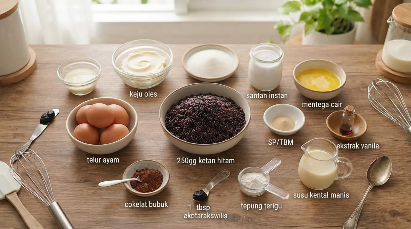 Bahan-Bahan Kue Ketan Panggang Keju untuk Camilan Sore. Foto: AI Generated