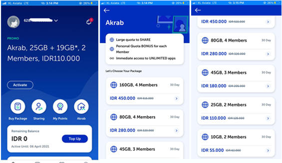 Pilihan Paket Akrab di myXL (credit: XL)