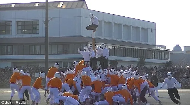 Bo-Taoshi, game yang dilakukan oleh 150 orang untuk menjatuhkan tiang © dailymail.co.uk