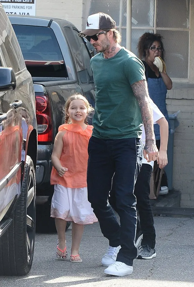 Harper Beckham menghabiskan waktu bersama ayah dan kakaknya © via dailymail.co.uk