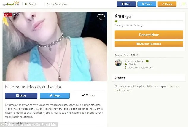 Tyler Jane Laurie, wanita yang membuka akun crowdfunding untuk meminta sumbangan karena jadi pengangguran © thechronicle.com.au