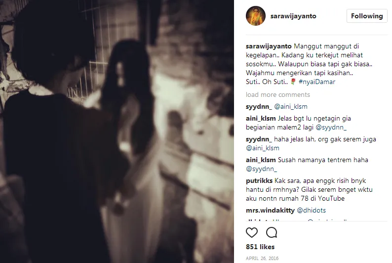 Suti meninggal dengan cara gantung diri © Instagram/sarawijayanto