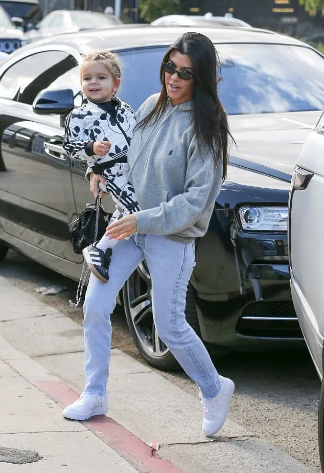 Kourtney Kardashian juga ikut jalan-jalan dan membawa anak ketiganya Š dailymail.co.uk