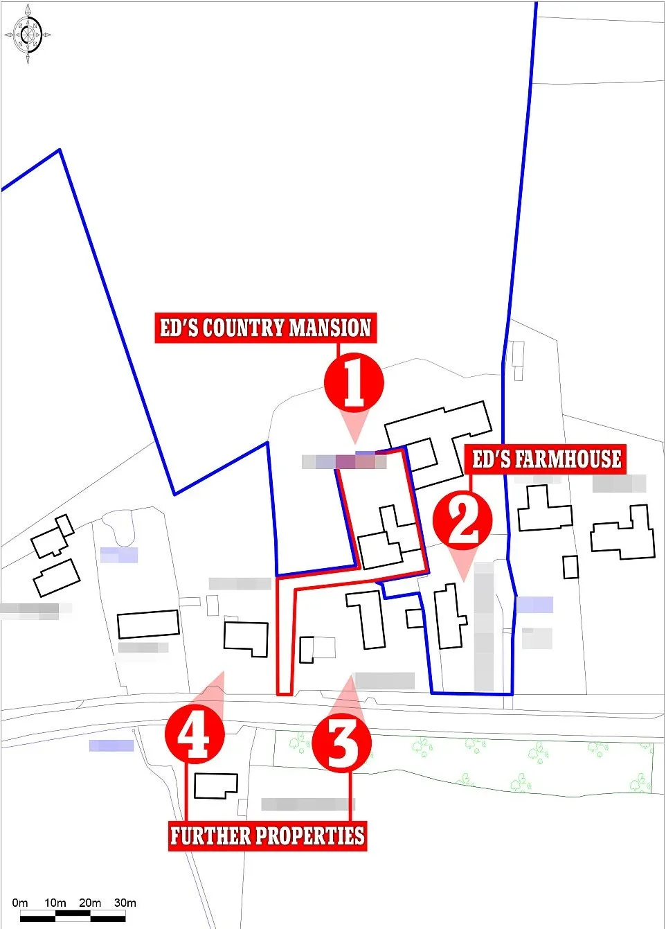 Peta rumah Ed di Suffolk (yang baru di nomor 3 & 4). Credit: dailymail.co.uk