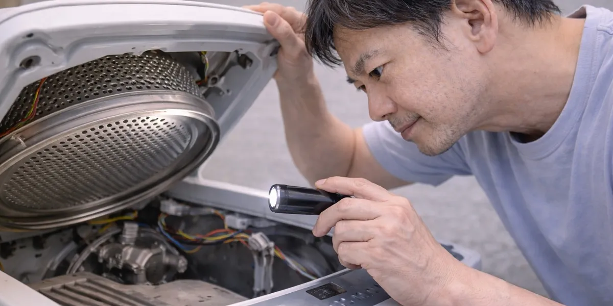 1. Cara Memperbaiki Mesin Cuci Pengering dengan Memeriksa Tutup Pengering (c) Ilustrasi AI