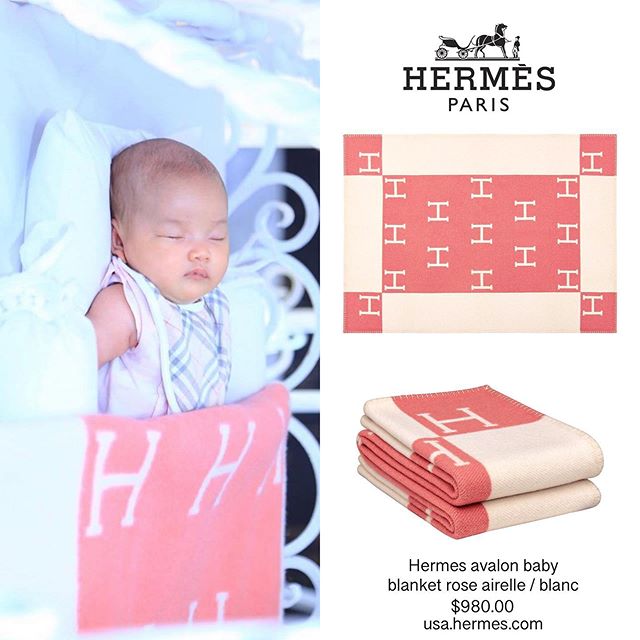 Hermes Avalon Baby Blanket Noisette Moyen/Blanc in Merinos Wool
