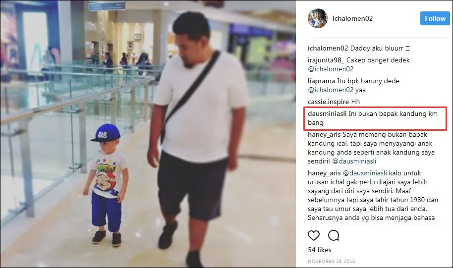Daus tulis komentar provokatif di IG Haykal © Instagram/ichalomen02
