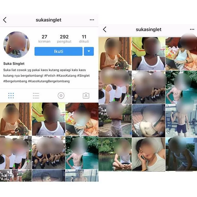 Akun @sukasinglet yang diduga pedofil © Instagram