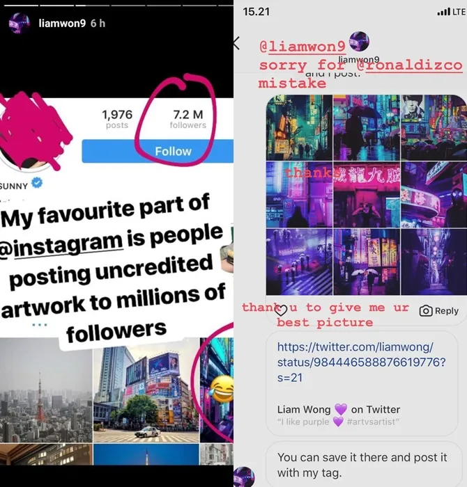 Unggahan Liam Wong dan isi DM antara Aura dan Liam. © istimewa