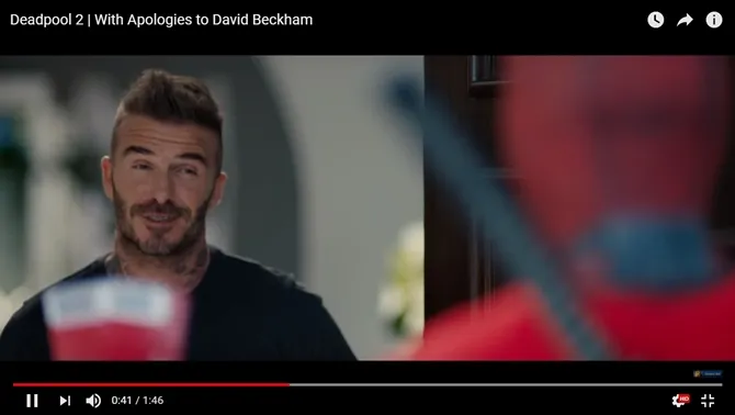 Cuplikan klip promo DEADPOOL 2 bersama David Beckham. © 20th Century Fox Youtube