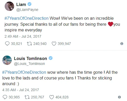 Para personel One Direction merayakan 7 tahun eksistensi mereka sebagai boyband/band © Billboard/Twitter.com