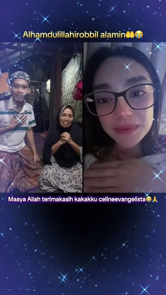 Momen Celine Evangelista beri hadiah umrah (credit: tiktok.com/Restu Emak)