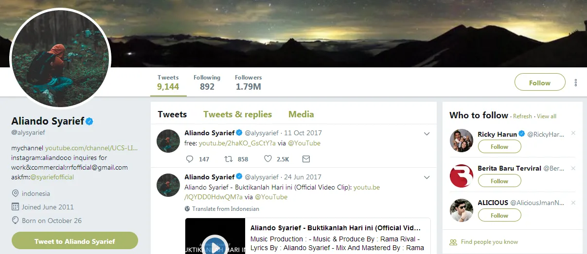 Akun Twitter Ali 'mati' / Credit: @alsyarief