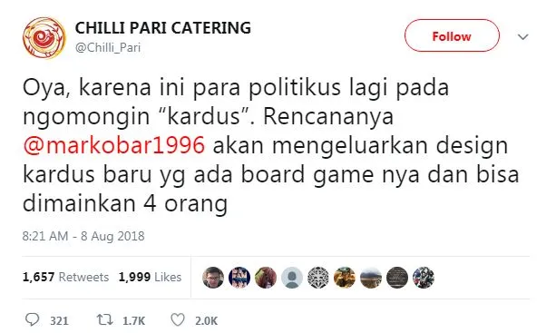 Gibran Promo Kardus Mrakobar © Twitter @Chili_pari